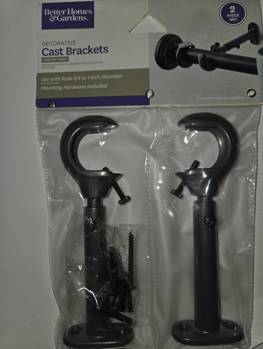 Better Home and Gardens Pewter Finish Curtain Rod Brackets
